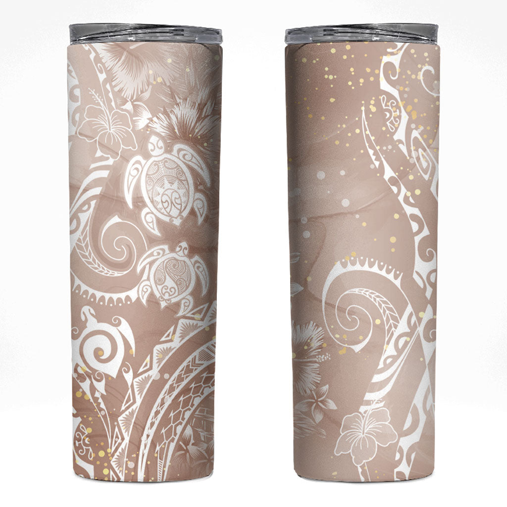 Aloha Hawaii Turtles Floral Skinny Tumbler Taupe Marbles Glaze