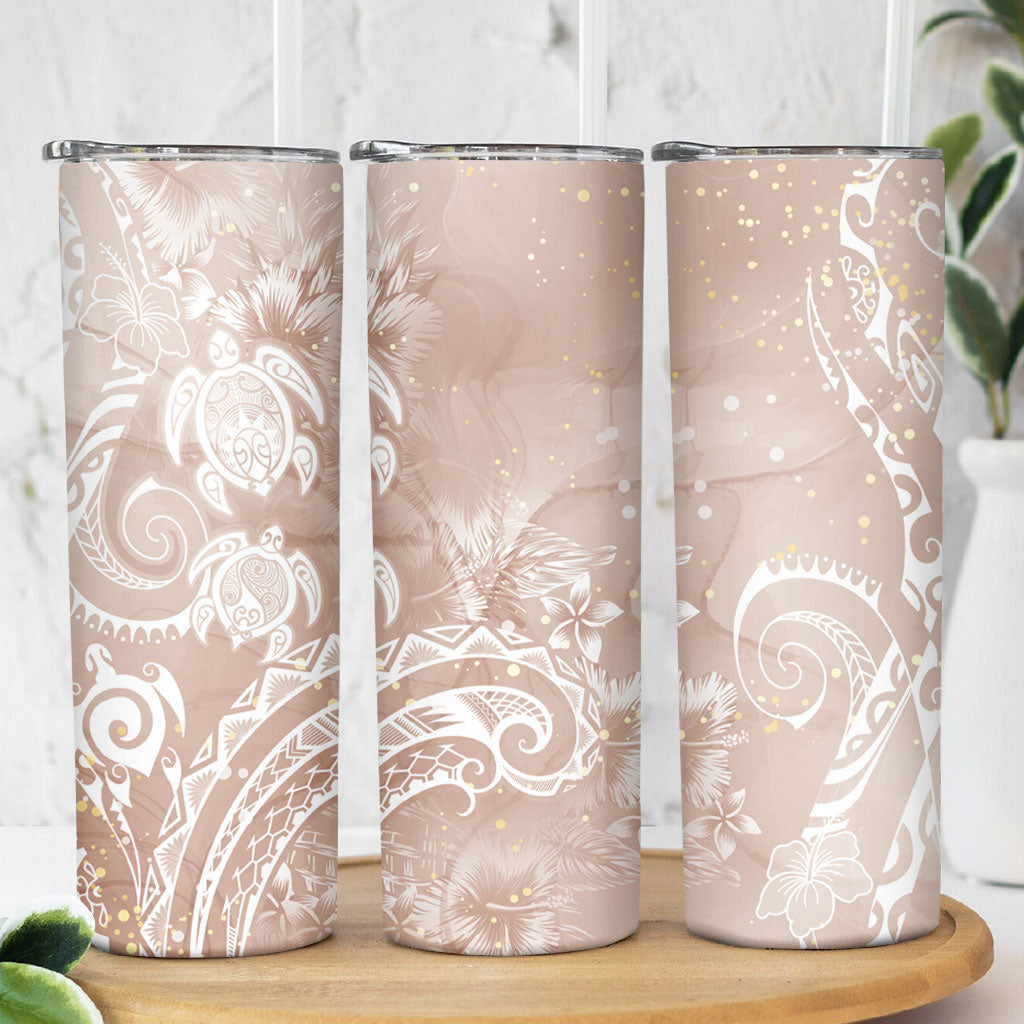 Aloha Hawaii Turtles Floral Skinny Tumbler Taupe Marbles Glaze