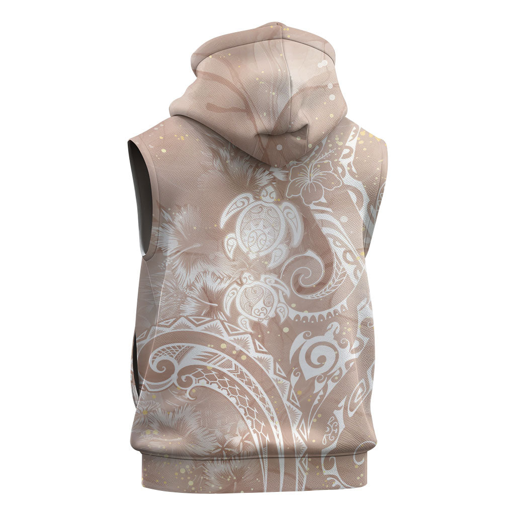 Aloha Hawaii Turtles Floral Sleeveless Hoodie Taupe Marbles Glaze