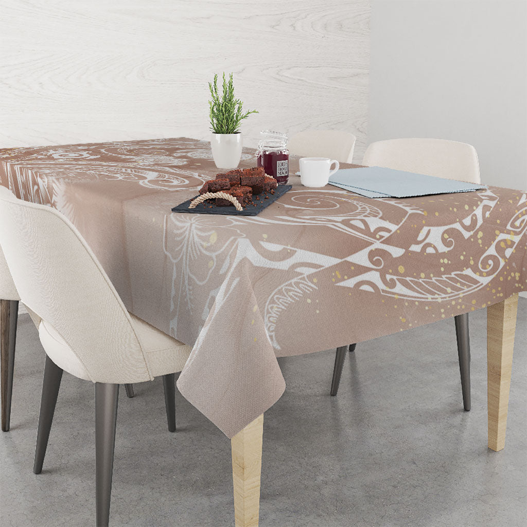 Aloha Hawaii Turtles Floral Tablecloth Taupe Marbles Glaze