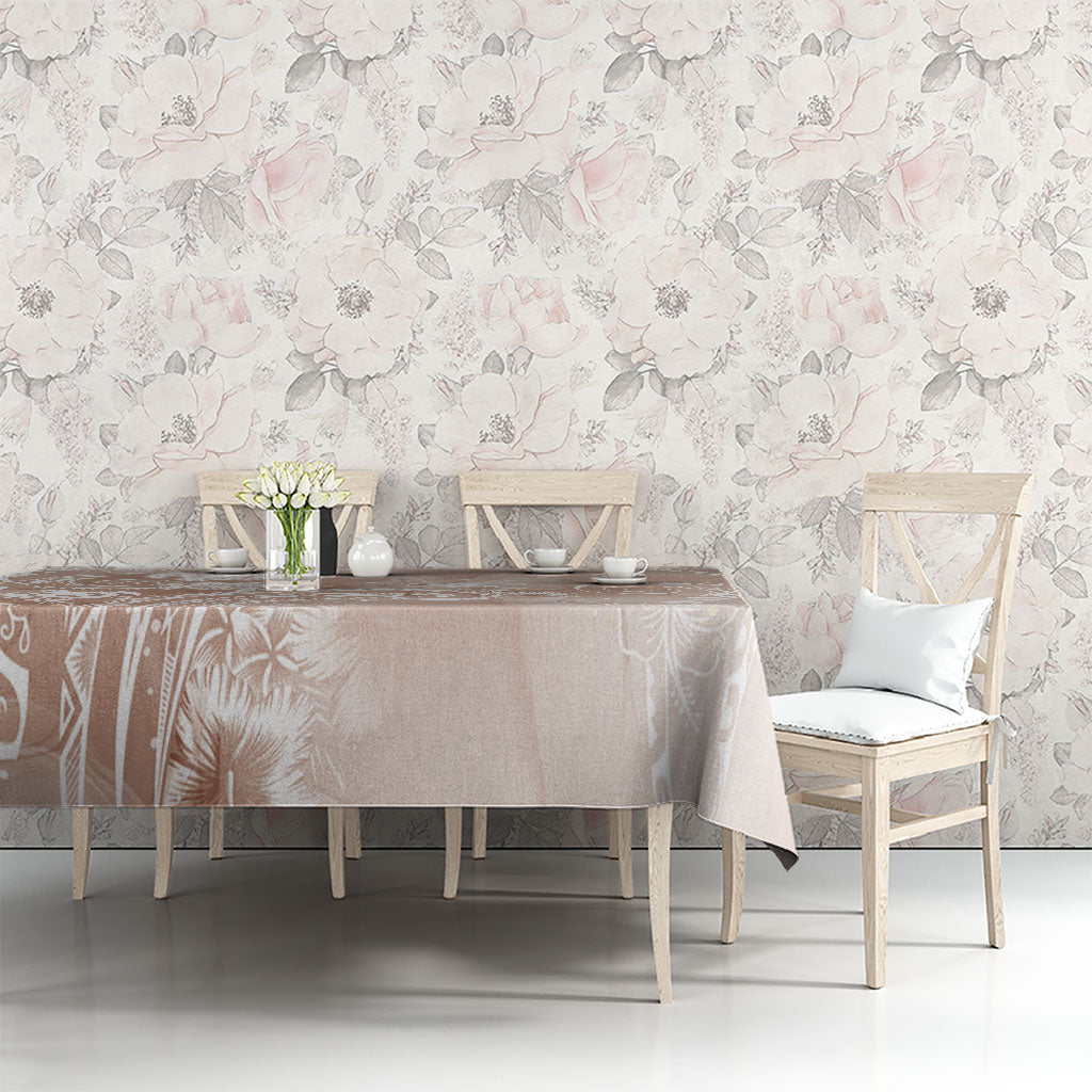 Aloha Hawaii Turtles Floral Tablecloth Taupe Marbles Glaze