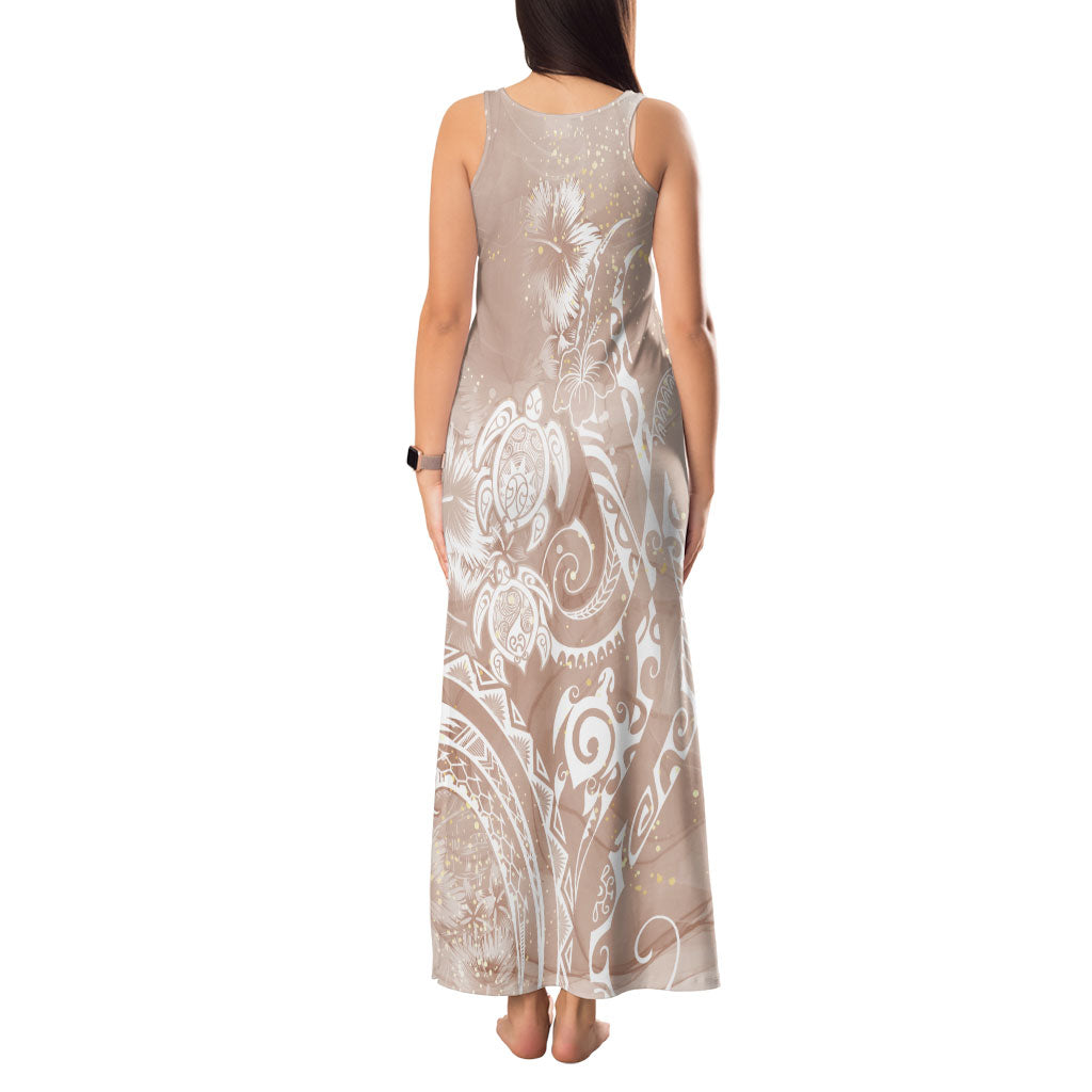 Aloha Hawaii Turtles Floral Tank Maxi Dress Taupe Marbles Glaze