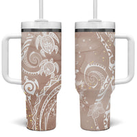 Aloha Hawaii Turtles Floral Tumbler With Handle Taupe Marbles Glaze