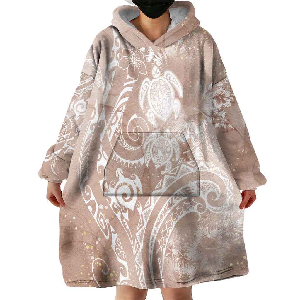 Aloha Hawaii Turtles Floral Wearable Blanket Hoodie Taupe Marbles Glaze