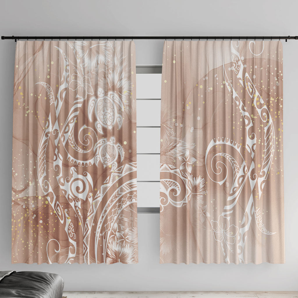 Aloha Hawaii Turtles Floral Window Curtain Taupe Marbles Glaze