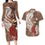 Tahiti Islands Polynesian Plumeria Couples Matching Long Sleeve Bodycon Dress and Hawaiian Shirt Tahitian Vahine 'Ote'a - Beige