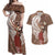 Tahiti Islands Polynesian Plumeria Couples Matching Off Shoulder Maxi Dress and Hawaiian Shirt Tahitian Vahine 'Ote'a - Beige