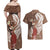 Tahiti Islands Polynesian Plumeria Couples Matching Off Shoulder Maxi Dress and Hawaiian Shirt Tahitian Vahine 'Ote'a - Beige