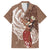 Tahiti Islands Polynesian Plumeria Family Matching Off The Shoulder Long Sleeve Dress and Hawaiian Shirt Tahitian Vahine 'Ote'a - Beige