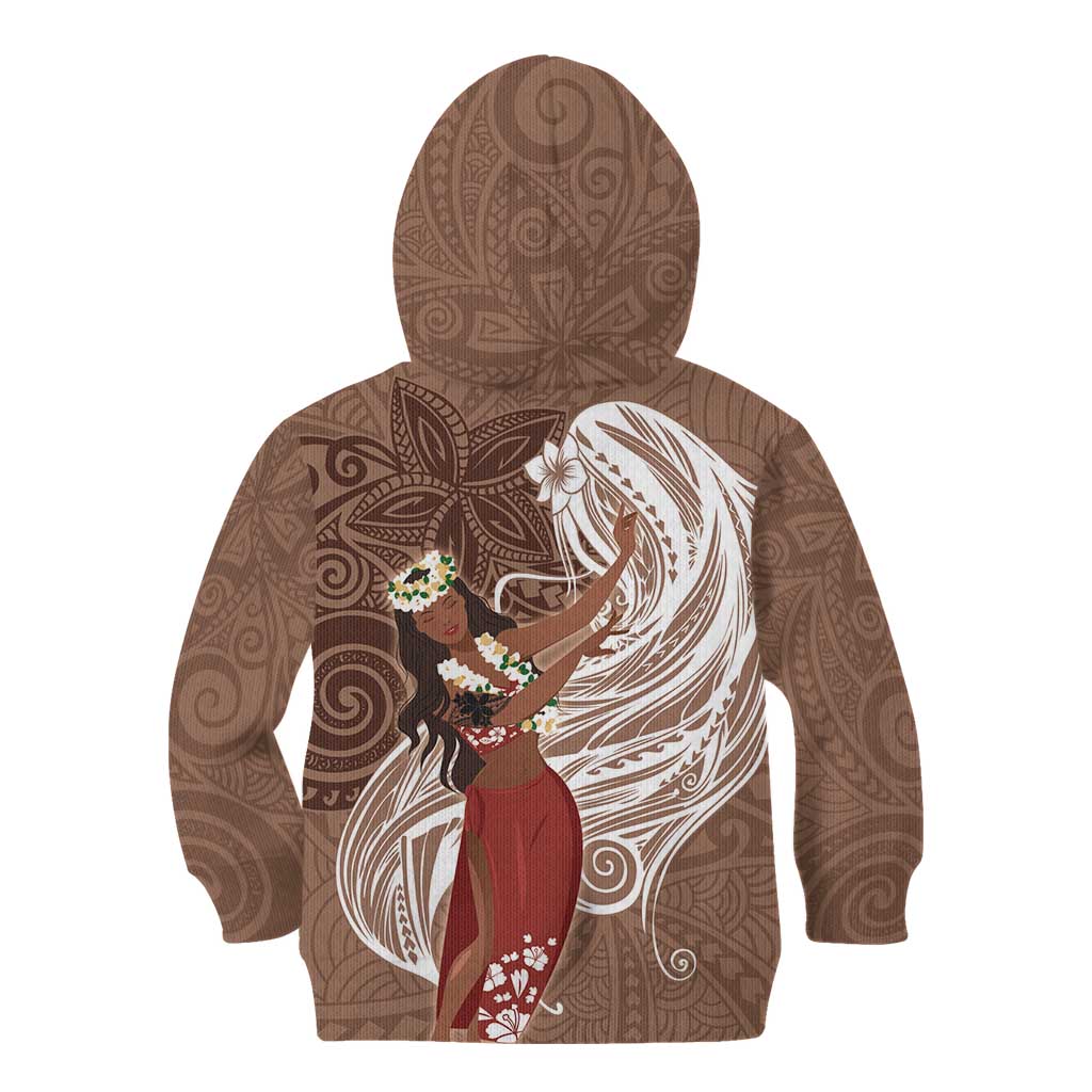 Tahiti Islands Polynesian Plumeria Kid Hoodie Tahitian Vahine 'Ote'a - Beige
