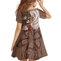 Tahiti Islands Polynesian Plumeria Kid Short Sleeve Dress Tahitian Vahine 'Ote'a - Beige