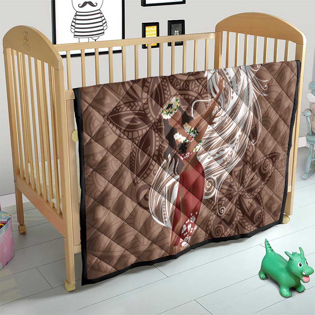 Tahiti Islands Polynesian Plumeria Quilt Tahitian Vahine 'Ote'a - Beige