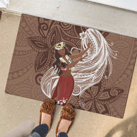 Tahiti Islands Polynesian Plumeria Rubber Doormat Tahitian Vahine 'Ote'a - Beige