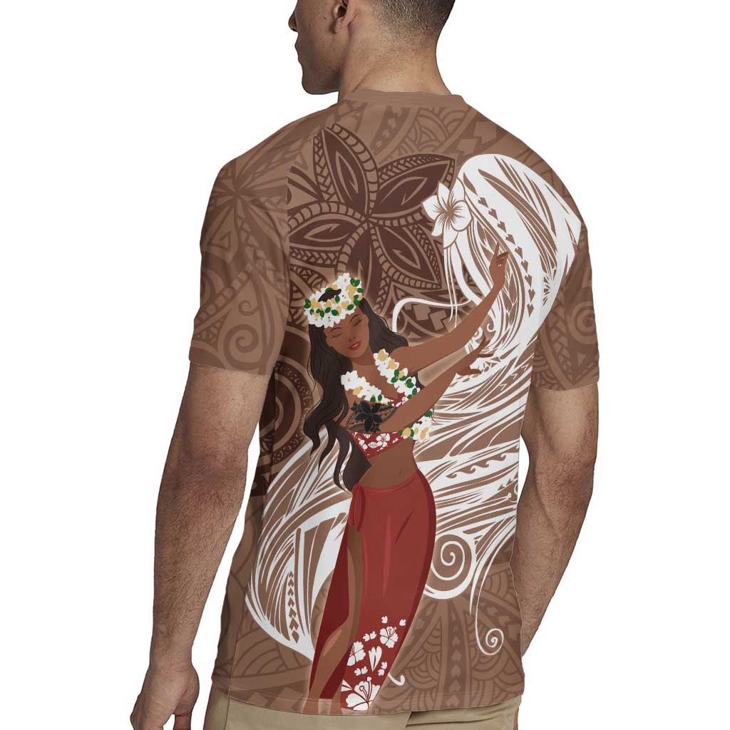 Tahiti Islands Polynesian Plumeria Rugby Jersey Tahitian Vahine 'Ote'a - Beige