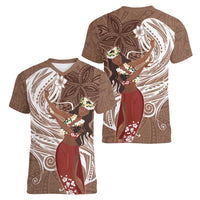 Tahiti Islands Polynesian Plumeria Women V-Neck T-Shirt Tahitian Vahine 'Ote'a - Beige