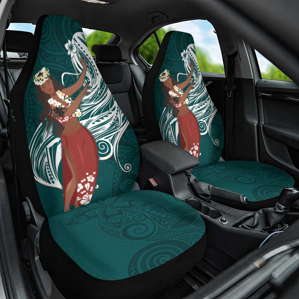 Tahiti Islands Polynesian Plumeria Car Seat Cover Tahitian Vahine 'Ote'a - Teal