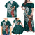 Tahiti Islands Polynesian Plumeria Family Matching Off Shoulder Maxi Dress and Hawaiian Shirt Tahitian Vahine 'Ote'a - Teal