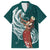 Tahiti Islands Polynesian Plumeria Family Matching Off Shoulder Short Dress and Hawaiian Shirt Tahitian Vahine 'Ote'a - Teal