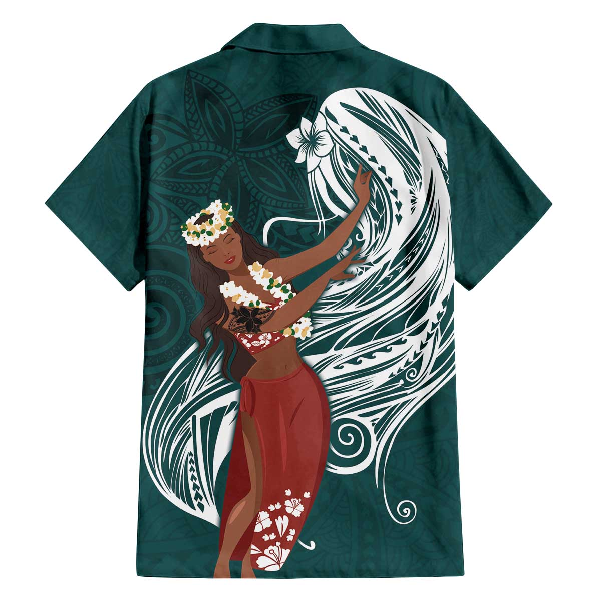 Tahiti Islands Polynesian Plumeria Family Matching Off Shoulder Short Dress and Hawaiian Shirt Tahitian Vahine 'Ote'a - Teal