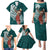 Tahiti Islands Polynesian Plumeria Family Matching Puletasi and Hawaiian Shirt Tahitian Vahine 'Ote'a - Teal