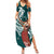 Tahiti Islands Polynesian Plumeria Family Matching Summer Maxi Dress and Hawaiian Shirt Tahitian Vahine 'Ote'a - Teal