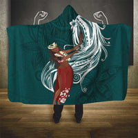 Tahiti Islands Polynesian Plumeria Hooded Blanket Tahitian Vahine 'Ote'a - Teal