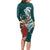 Tahiti Islands Polynesian Plumeria Long Sleeve Bodycon Dress Tahitian Vahine 'Ote'a - Teal