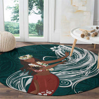 Tahiti Islands Polynesian Plumeria Round Carpet Tahitian Vahine 'Ote'a - Teal