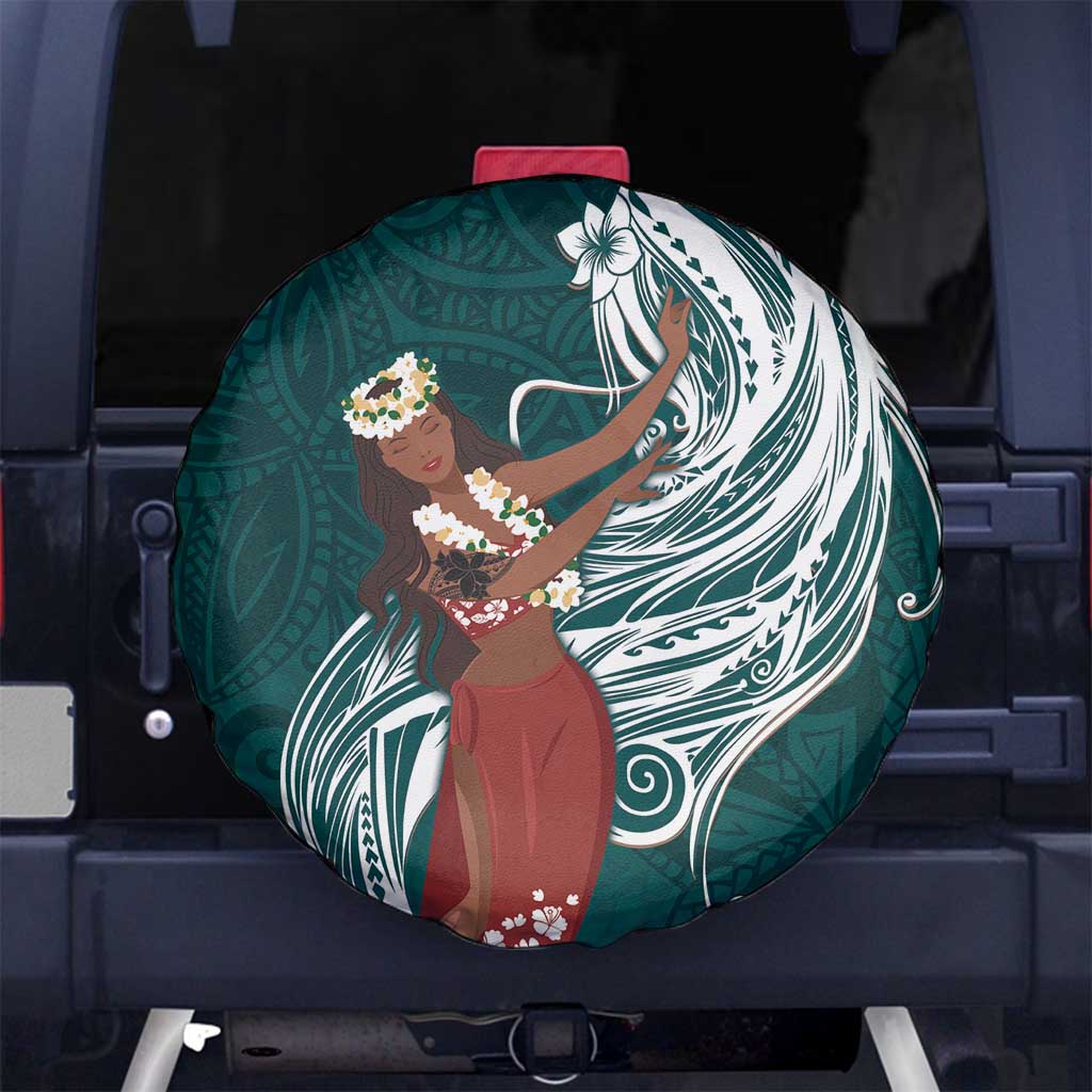 Tahiti Islands Polynesian Plumeria Spare Tire Cover Tahitian Vahine 'Ote'a - Teal