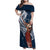 Tahiti Islands Polynesian Plumeria Family Matching Off Shoulder Maxi Dress and Hawaiian Shirt Tahitian Vahine 'Ote'a - Navy Blue