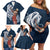 Tahiti Islands Polynesian Plumeria Family Matching Off Shoulder Short Dress and Hawaiian Shirt Tahitian Vahine 'Ote'a - Navy Blue