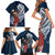 Tahiti Islands Polynesian Plumeria Family Matching Short Sleeve Bodycon Dress and Hawaiian Shirt Tahitian Vahine 'Ote'a - Navy Blue