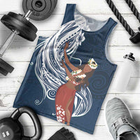 Tahiti Islands Polynesian Plumeria Men Tank Top Tahitian Vahine 'Ote'a - Navy Blue