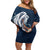 Tahiti Islands Polynesian Plumeria Off Shoulder Short Dress Tahitian Vahine 'Ote'a - Navy Blue