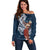 Tahiti Islands Polynesian Plumeria Off Shoulder Sweater Tahitian Vahine 'Ote'a - Navy Blue