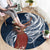 Tahiti Islands Polynesian Plumeria Round Carpet Tahitian Vahine 'Ote'a - Navy Blue