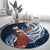 Tahiti Islands Polynesian Plumeria Round Carpet Tahitian Vahine 'Ote'a - Navy Blue