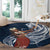 Tahiti Islands Polynesian Plumeria Round Carpet Tahitian Vahine 'Ote'a - Navy Blue