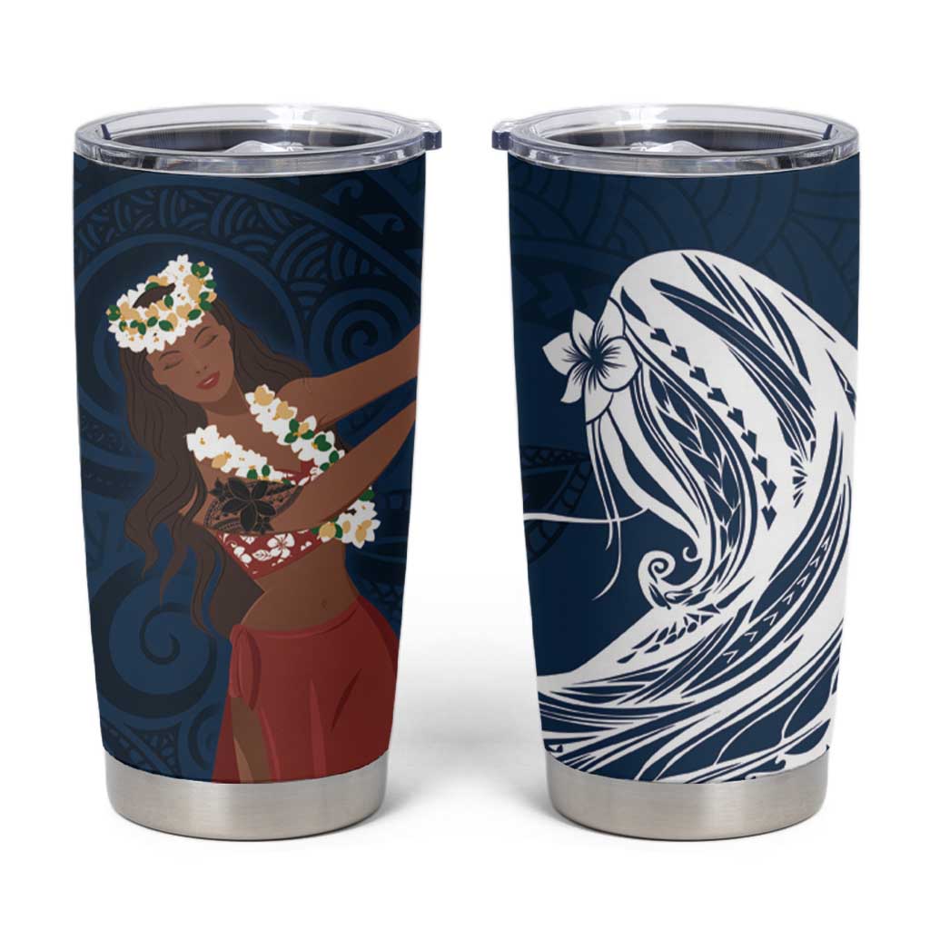 Tahiti Islands Polynesian Plumeria Tumbler Cup Tahitian Vahine 'Ote'a - Navy Blue