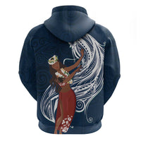 Tahiti Islands Polynesian Plumeria Zip Hoodie Tahitian Vahine 'Ote'a - Navy Blue