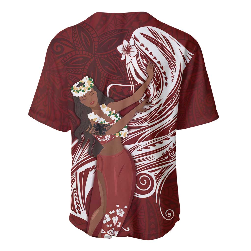 Tahiti Islands Polynesian Plumeria Baseball Jersey Tahitian Vahine 'Ote'a - Scarlet