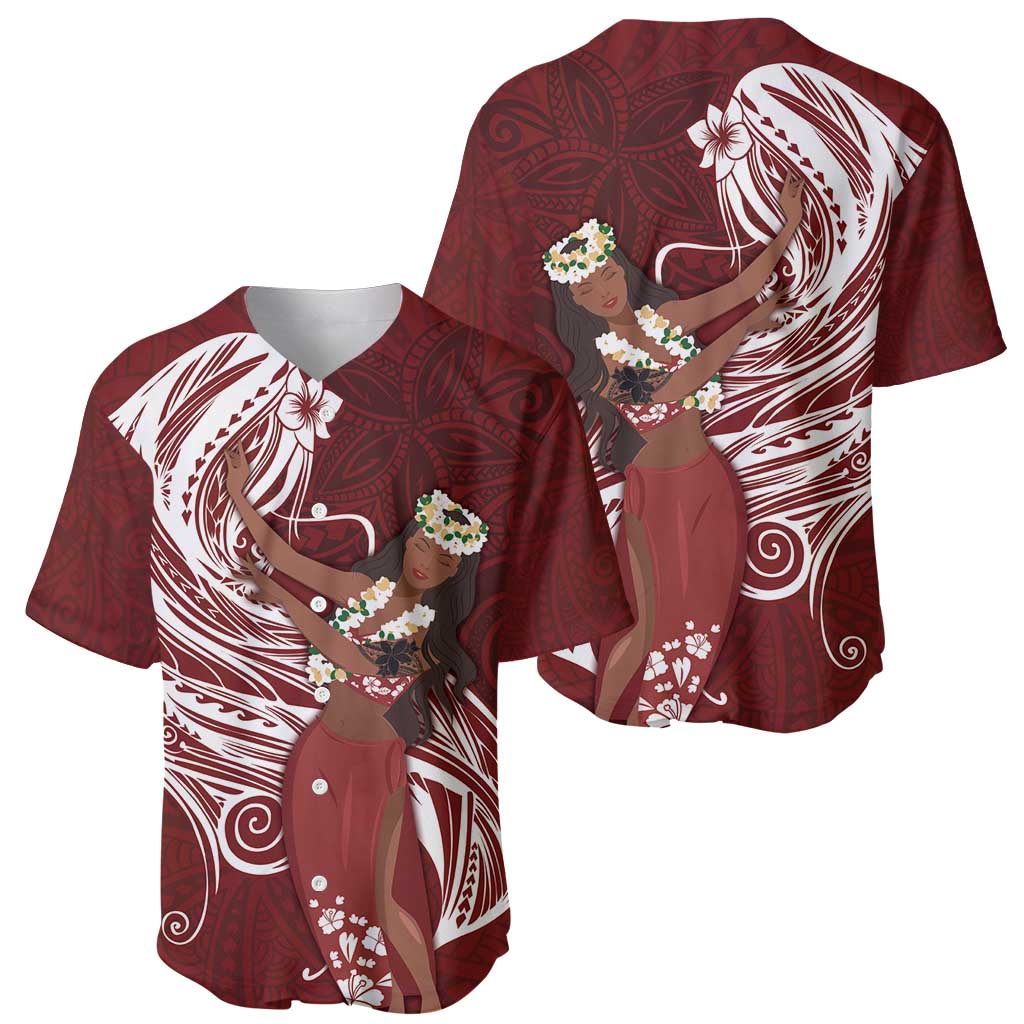 Tahiti Islands Polynesian Plumeria Baseball Jersey Tahitian Vahine 'Ote'a - Scarlet