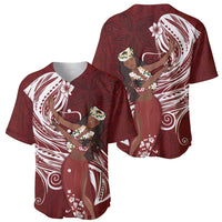 Tahiti Islands Polynesian Plumeria Baseball Jersey Tahitian Vahine 'Ote'a - Scarlet