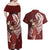 Tahiti Islands Polynesian Plumeria Couples Matching Off Shoulder Maxi Dress and Hawaiian Shirt Tahitian Vahine 'Ote'a - Scarlet