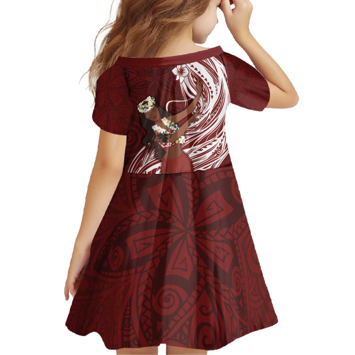 Tahiti Islands Polynesian Plumeria Family Matching Off The Shoulder Long Sleeve Dress and Hawaiian Shirt Tahitian Vahine 'Ote'a - Scarlet