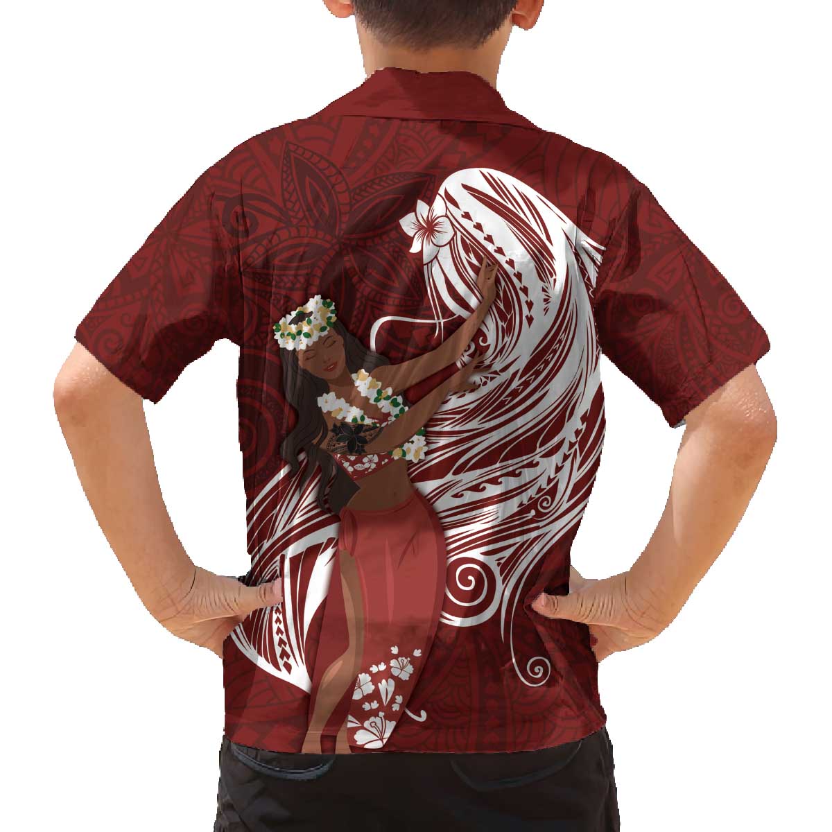 Tahiti Islands Polynesian Plumeria Family Matching Off Shoulder Short Dress and Hawaiian Shirt Tahitian Vahine 'Ote'a - Scarlet