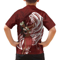 Tahiti Islands Polynesian Plumeria Family Matching Summer Maxi Dress and Hawaiian Shirt Tahitian Vahine 'Ote'a - Scarlet