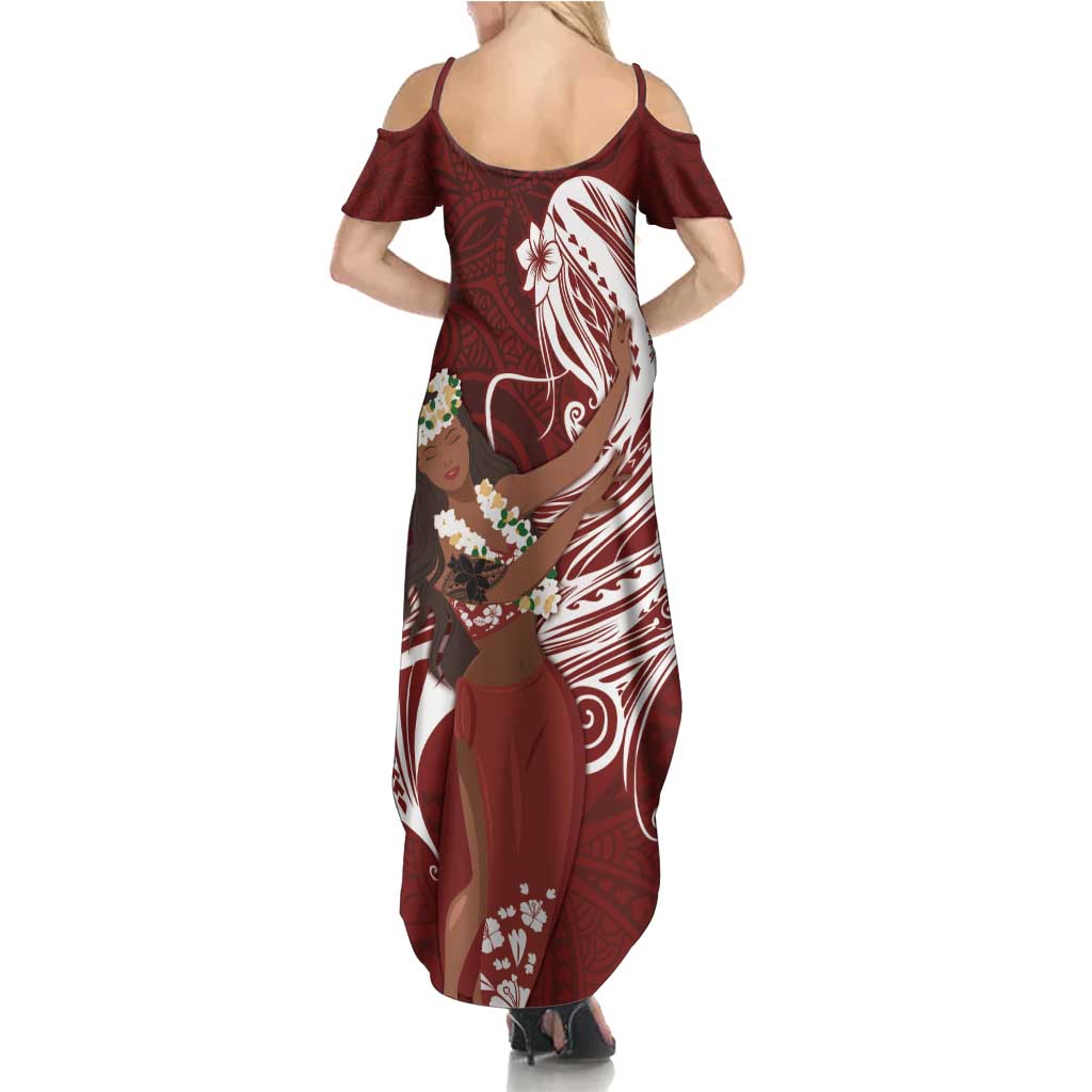 Tahiti Islands Polynesian Plumeria Family Matching Summer Maxi Dress and Hawaiian Shirt Tahitian Vahine 'Ote'a - Scarlet
