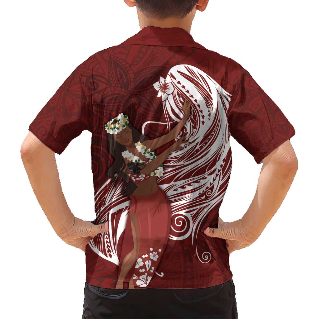 Tahiti Islands Polynesian Plumeria Hawaiian Shirt Tahitian Vahine 'Ote'a - Scarlet