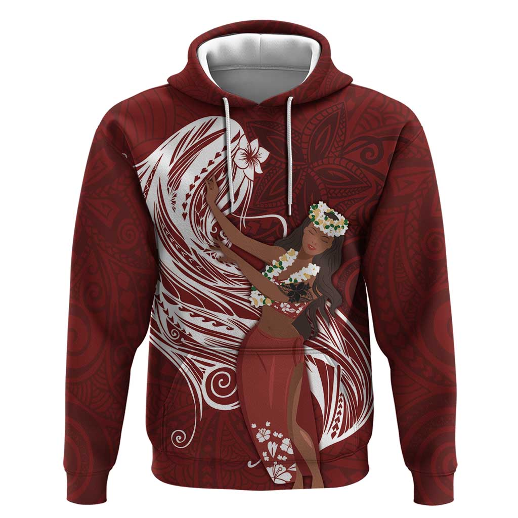 Tahiti Islands Polynesian Plumeria Hoodie Tahitian Vahine 'Ote'a - Scarlet